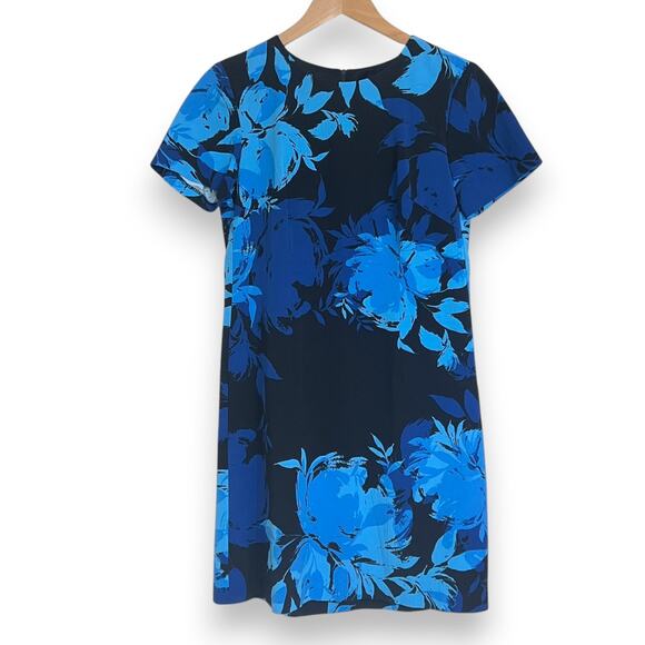 Trina Turk Natasha Black & Blue Floral Short Sleeve Sheath Dress Size 6 Career - Picture 3 of 10